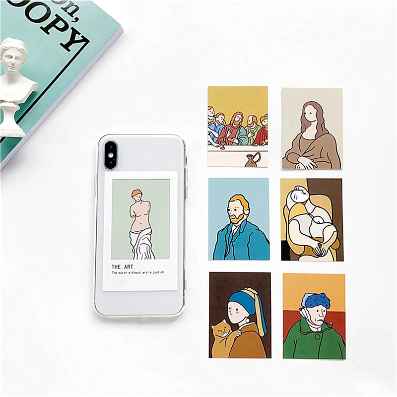 Oil painting card Transparent TPU Phone Case For iphone 11 Pro XS Max X XR 6 6s 7 8 plus vintage photo frame soft case Cover |
