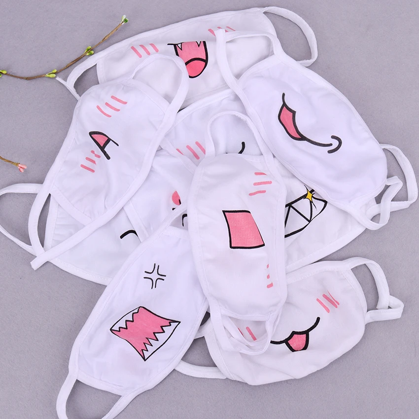 1 шт., Kawaii, противопылевая маска, хлопковая маска для рта, милая, аниме, мультяшная маска для лица, смайлик, маски
