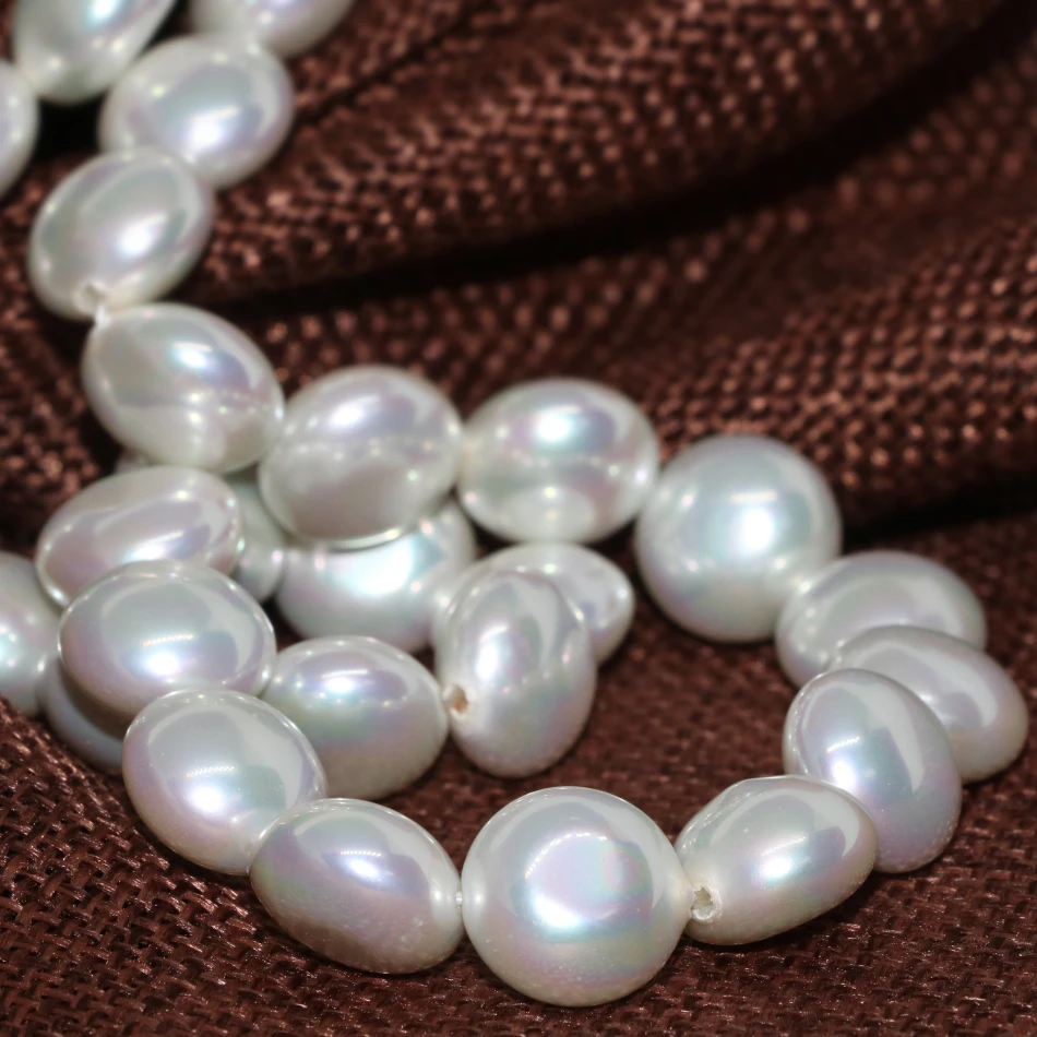 High quality natural white shell pearl round flat coin beads 12mm women charming party wedding gifts jewelry making 15inch B2279 | Украшения