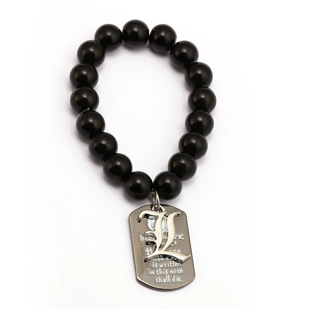 Anime Death Note Bracelets Cross L Logo Charm Handmade Natural Black Onyx Beads Bracelet Men Women Bangle Jewelry | Украшения и