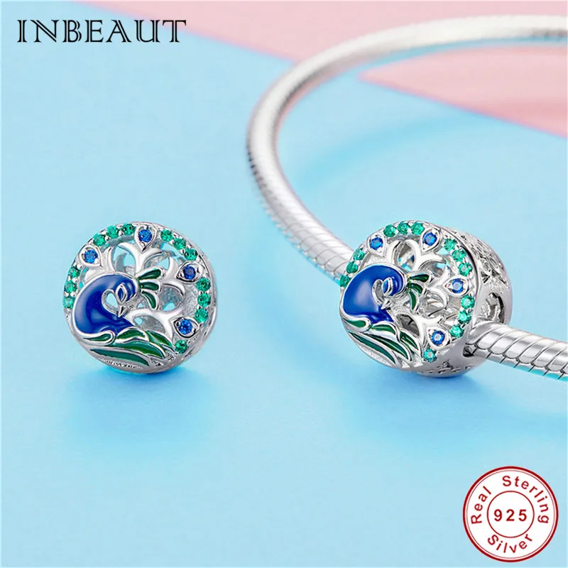 INBEAUT 100% Бриллиантовая Серебряная синяя Эмаль зеленый кубический цирконий Павлин