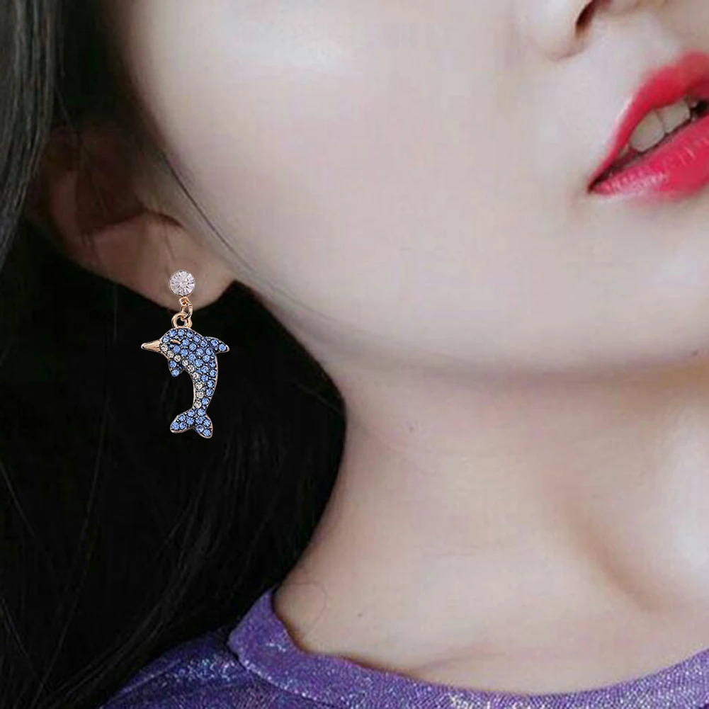 Женские Висячие серьги с кристаллами инкрустированные стразами в форме дельфина
