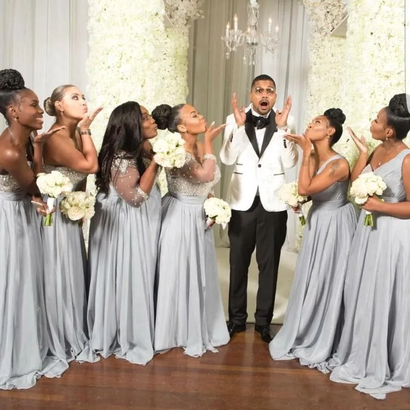 Африканские трапециевидные Серебристые платья подружек невесты с одним плечом и