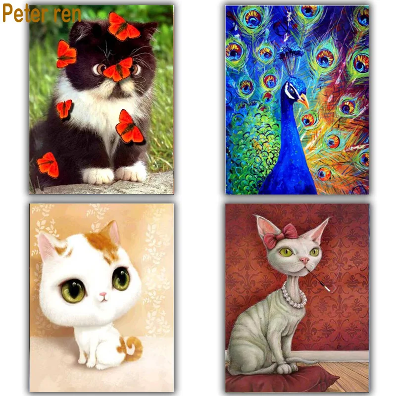 

Peter ren Diamond painting cross stitch Diy 5d Round&Square Diamond mosaic Rhinestone Full Diamond embroidery Kitten peacock c