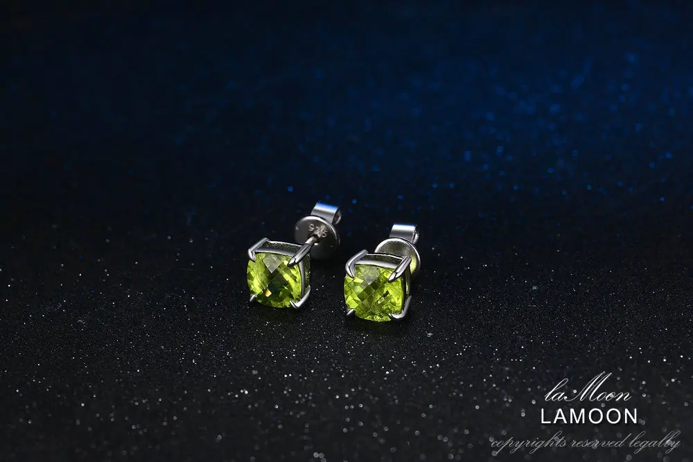 LAMOON-6 мм 2.2ct натуральный Перидот 925 пробы серебряные ювелирные изделия простые серьги-гвоздики S925 для женщин LMEI004