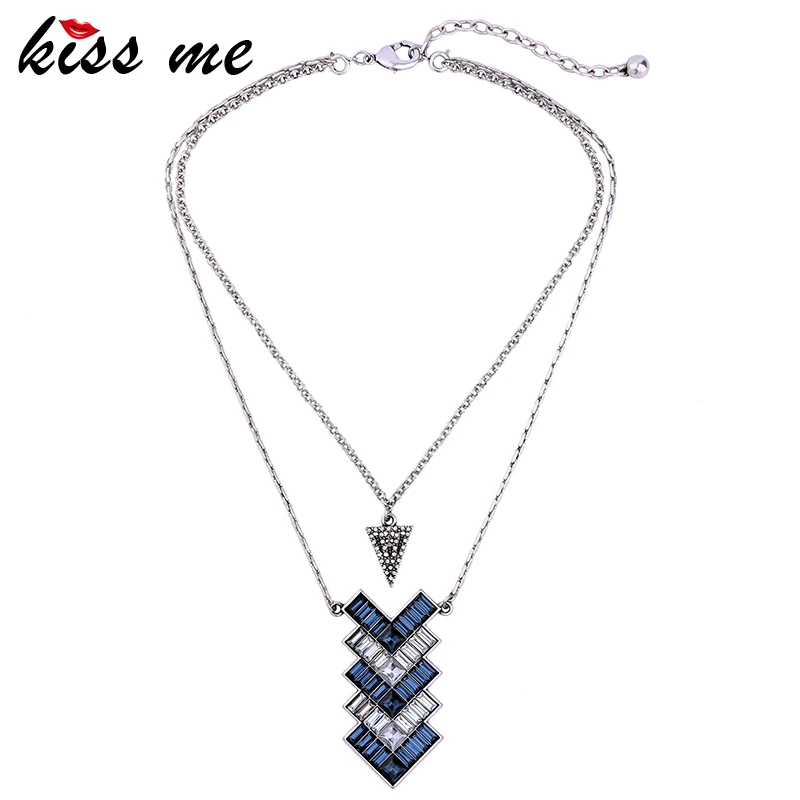 Винтажное многослойное ожерелье KISS ME в античном серебряном цвете с