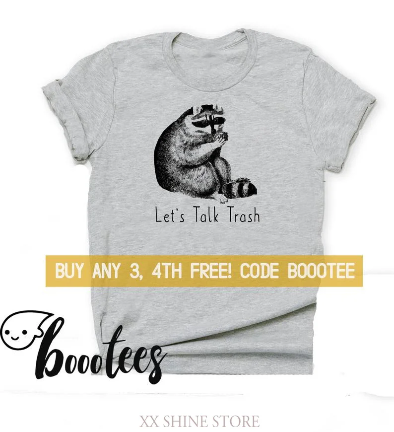 Funny Shirts Raccoon Shirt Gift Idea T-Shirt T Tee Mens Women Ladies Kids Lets Talk Trash Zoo Coon Animal Cute Meme | Мужская одежда