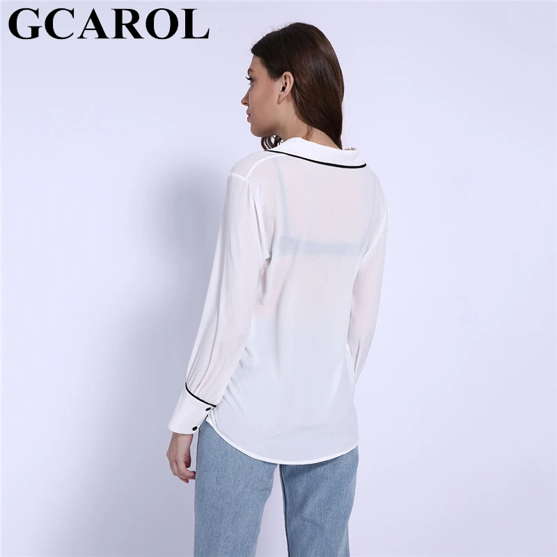 GCAROL, коллекция ранней весны, женская шифоновая блузка с отложным воротником, элегантная офисная рубашка, аккуратные классические Базовые Женские топы