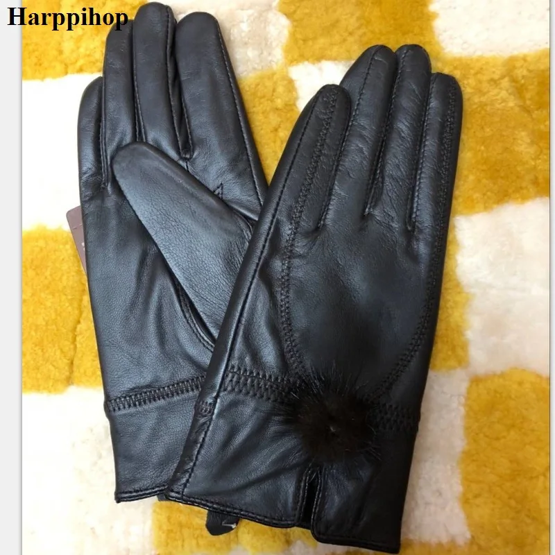 2 Перчатки Harppihop, скидка,, перчатки из натуральной кожи, женские перчатки из овчины, женские тонкие термоперчатки из меха норки, модные - Цвет: 2