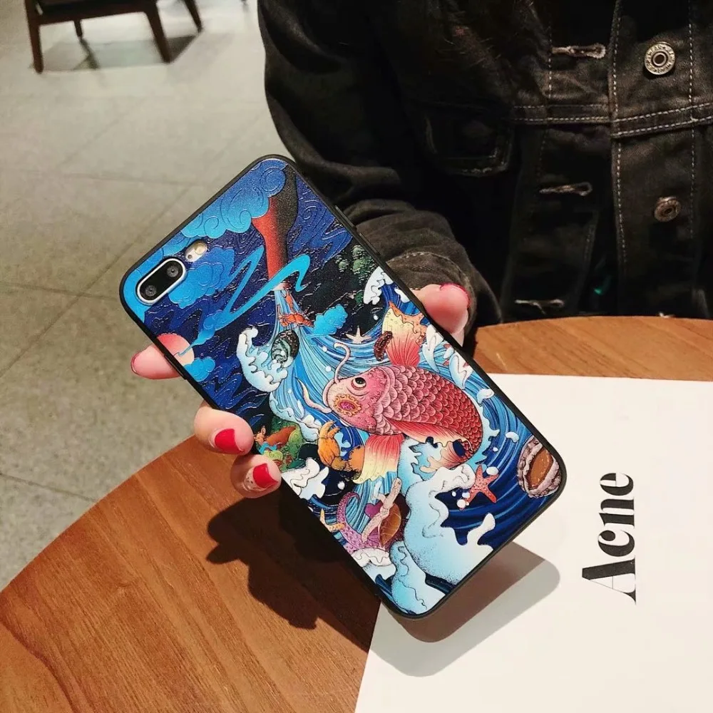 Чехол с 3D рельефом Koi Fish китайский дракон белый тигр чехол для Apple iPhone X XS XR TPU