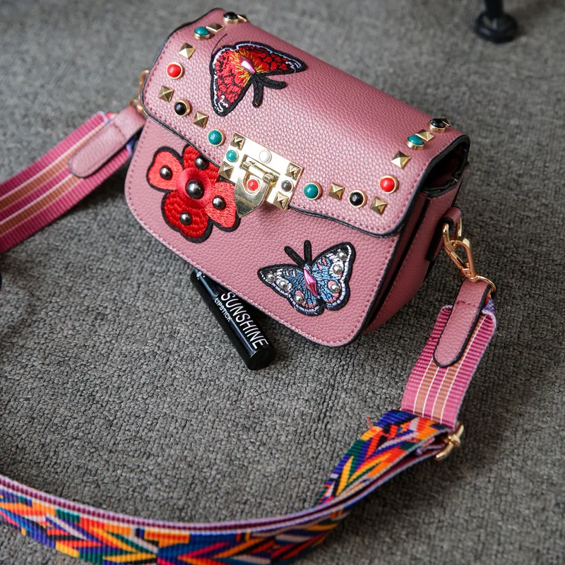 2017 бабочка животных модная Мини Для женщин Сумки Заклёпки Вышивка Цветочный