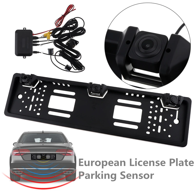 

Car Rear View Camera HD CCD 170 Degree Auto Parktronic EU Car License Plate Frame with 2 Visual Reversing Radar Detector Backup