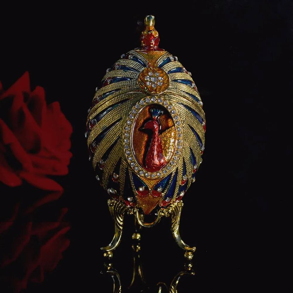 QIFU Новое поступление красивое яйцо Faberge с павлином коробочки-безделушки для