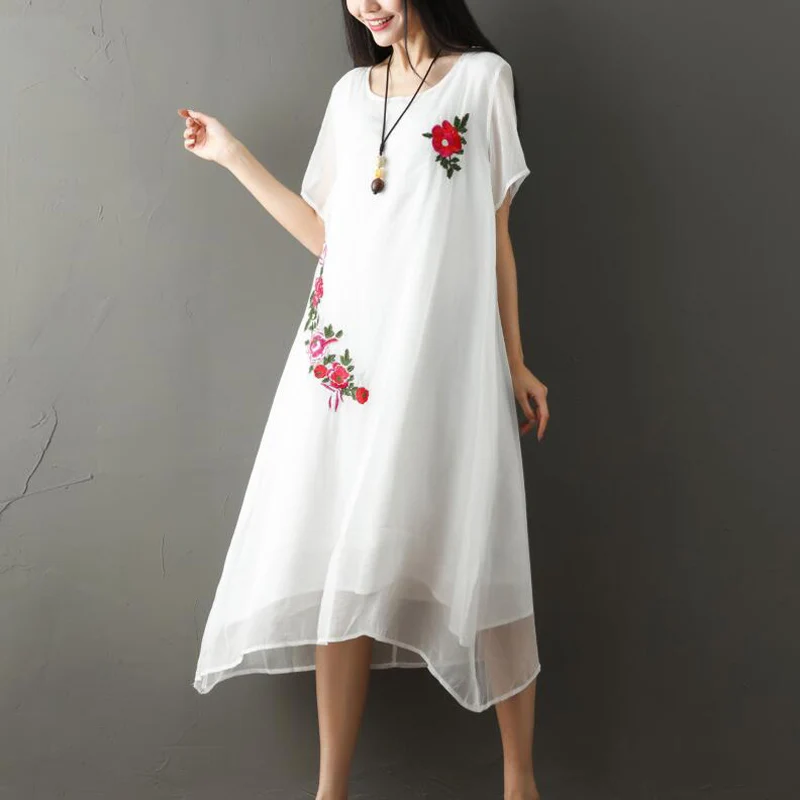 Модное женское Летнее шелковое платье с коротким рукавом плюс размер платья