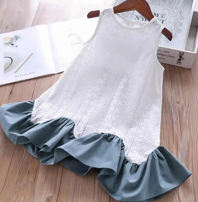 New 2019 Children Girls Summer Cotton Hollow Out Vest Dresses Baby Kids Fashion Dress 5 pcs/lot Wholesale Free Shipping | Детская одежда