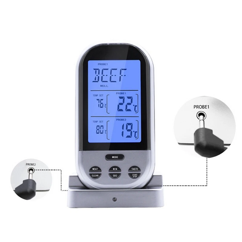 Улучшенный цифровой термометр RF беспроводной для пищевых продуктов с двумя