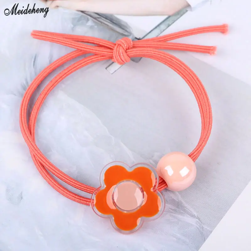 

Acrylic Fresh Sweet Flower Beads for Jewelry Making Oil Dripping Double Color Hair Ring DIY Rubber Band Hair Rope Material