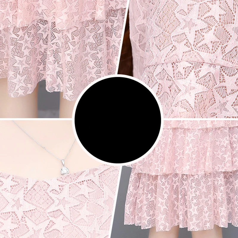

black Lace dress women's 2019 Summer new fashion Square Collar Slim A-Line dress vintage Large size M-4XL Flare Sleeve dress