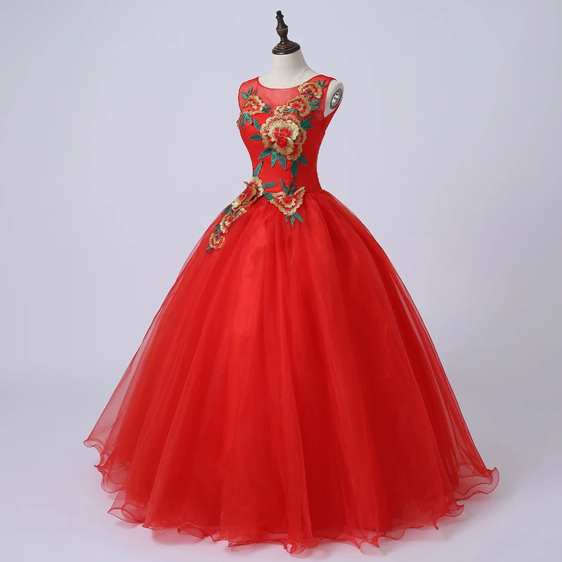 Quinceanera/красное роскошное бальное платье с цветочной вышивкой яркие цвета