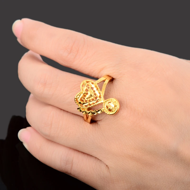 Плавающие амулеты 24K GP Золотое кольцо с сердечком для женщин Размер 6 7 8 9 anel de ouro