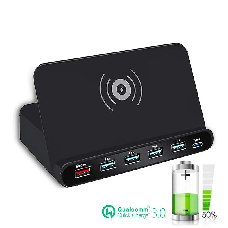 Беспроводная зарядная станция с несколькими устройствами USB 6-порт Qi устройство