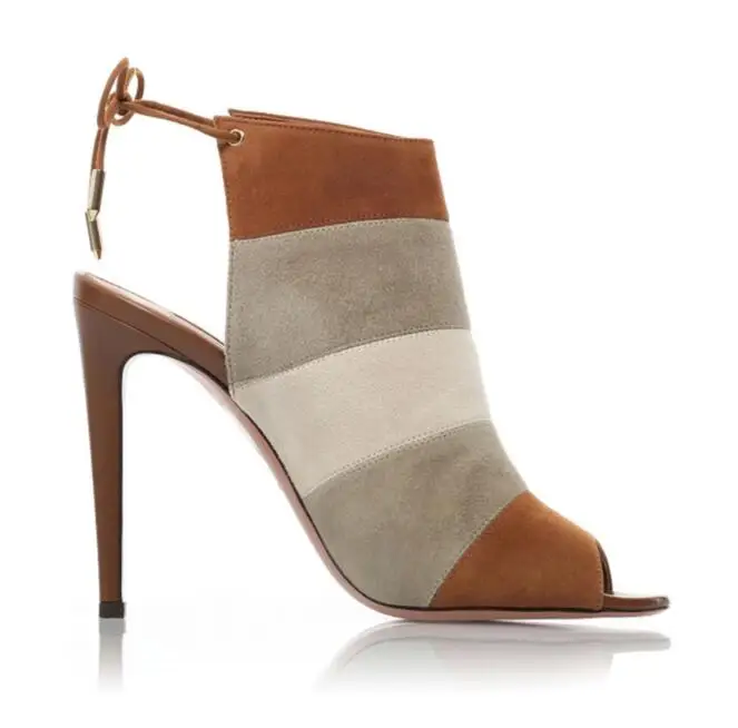 Online Kualitas Tinggi Warna Campuran Gladiator Sandal Wanita Peep Toe Kembali Mengikat Sepatu Hak Tinggi Wanita Sandal Cut-Out Hollow Sepatu Pengantin