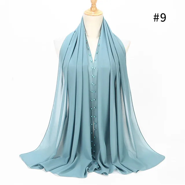 color 9 mint 1 шт. красивый цветной перламутровый шарф большой однотонный качественный шифоновый шарф с пузырьками простые шали Хиджаб, мусульманский шарф 20 цветов 180*75 см - Цвет: color 9 mint