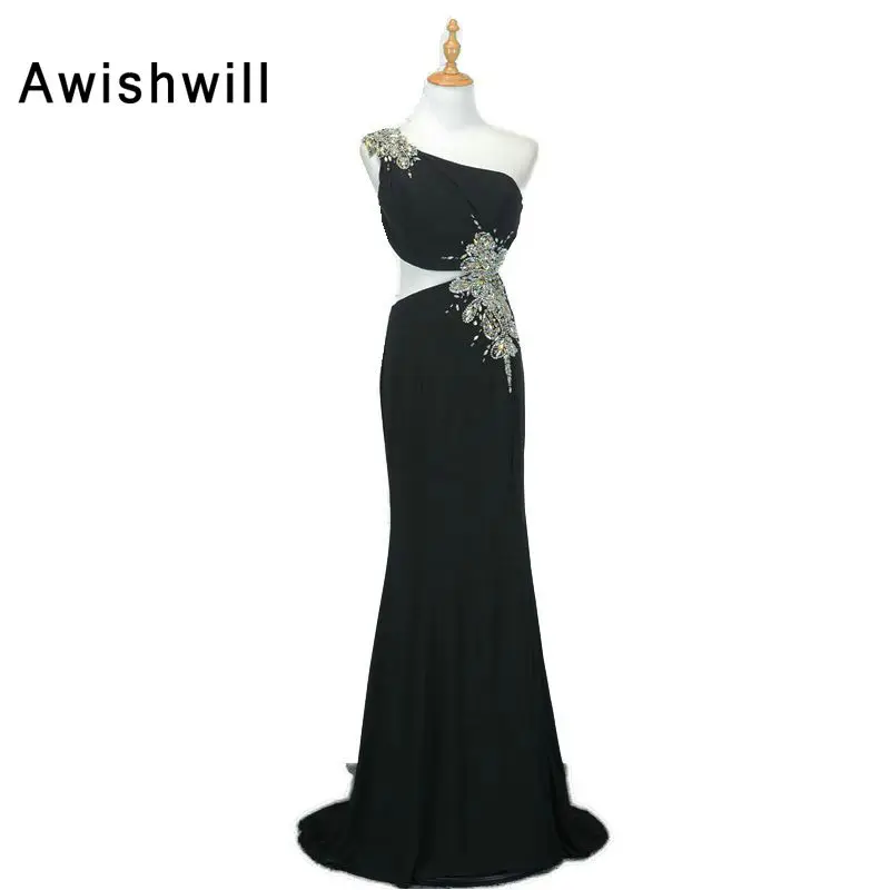 Новое поступление Черное длинное вечернее платье 2020 с открытой спиной