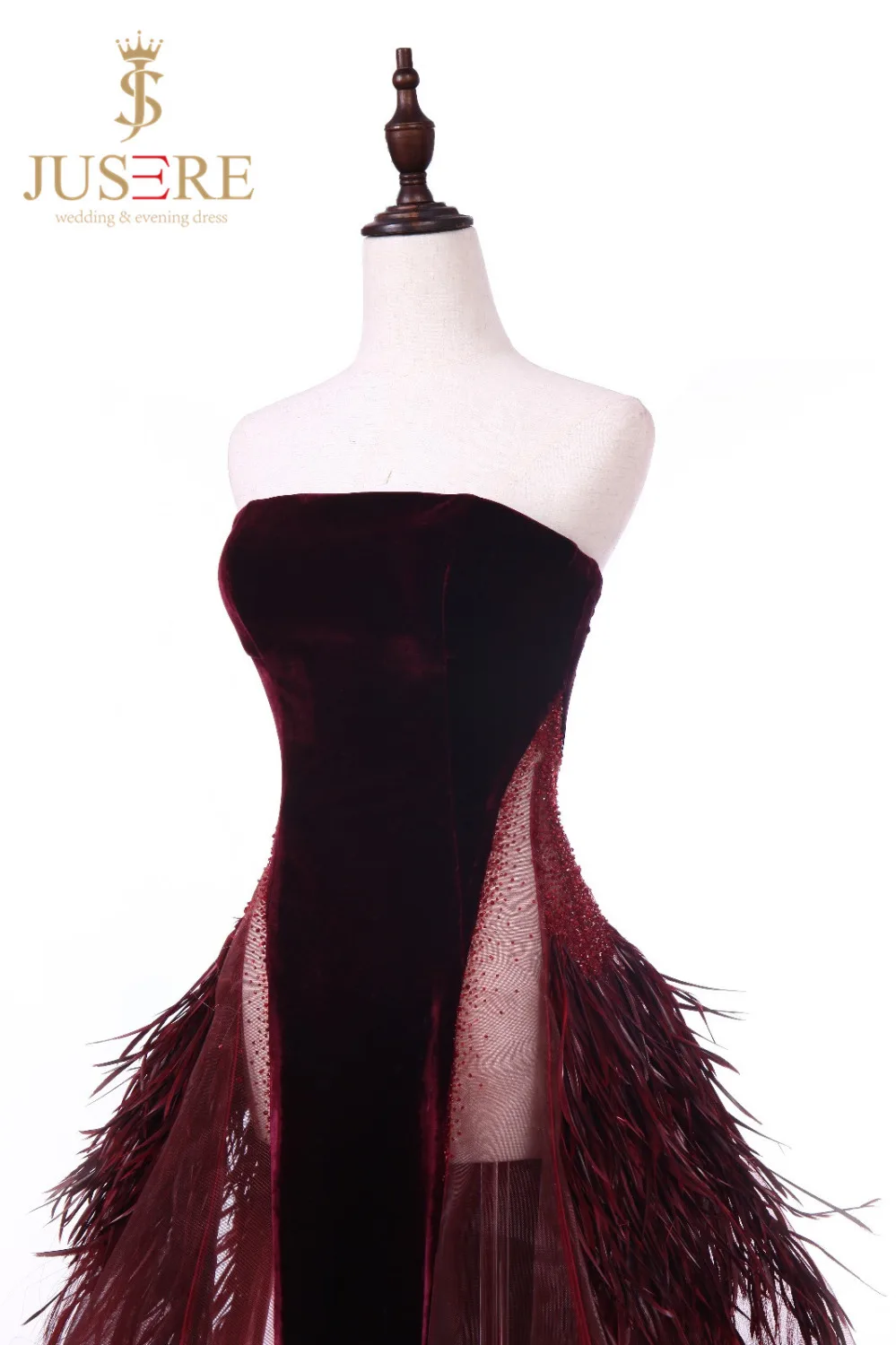 Jusere Burgundy Aline Strapless Formal Dress Floor Length Sleeveless Illusion Waist Long Custom Made Evening Dress