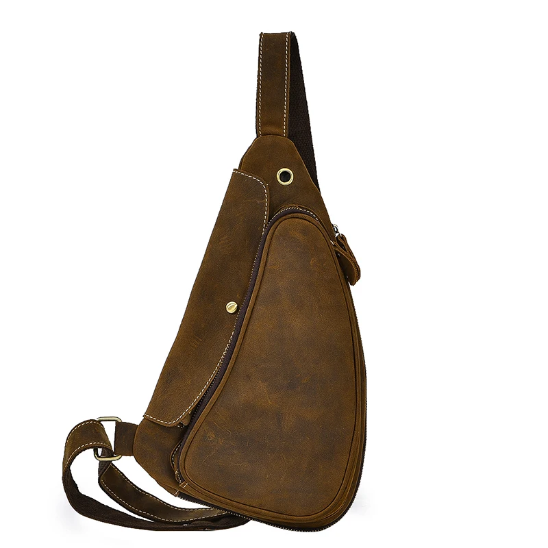 Винтажная нагрудная Сумка слинг из натуральной воловьей кожи для мужчин и женщин