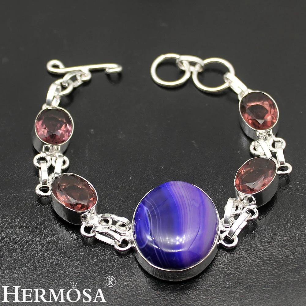 

Hermosa Natural Purpleamethyst Botswana Unique Links Bracelet For Women 8 inch NY901
