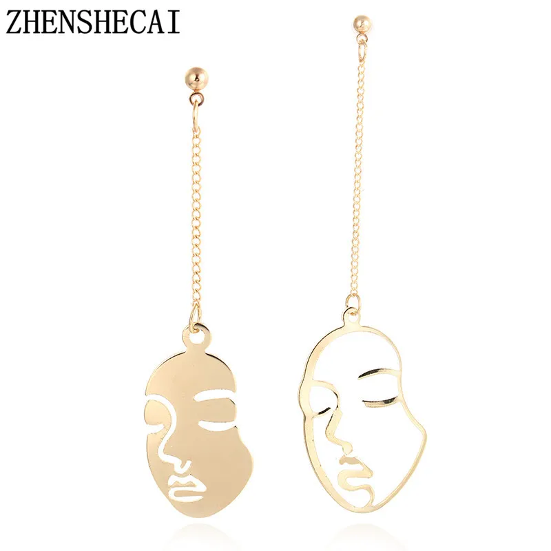 Новинка 2017 модные асимметричные серьги в стиле панк с головой золотого лица