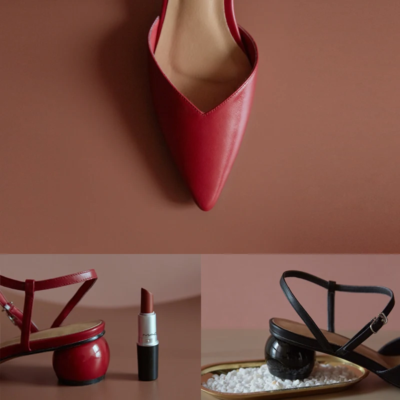 Новинка 2019 женские босоножки из натуральной кожи с острым носком круглым