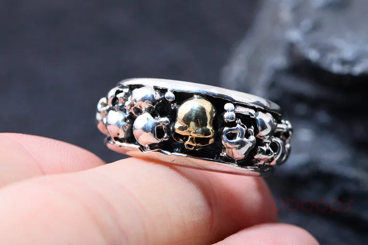 Punk Two Tone Sterling Silver Multi Skull Heads Ring for Men Women Size 8 9 10 11 11.5 Free Shipping | Украшения и аксессуары