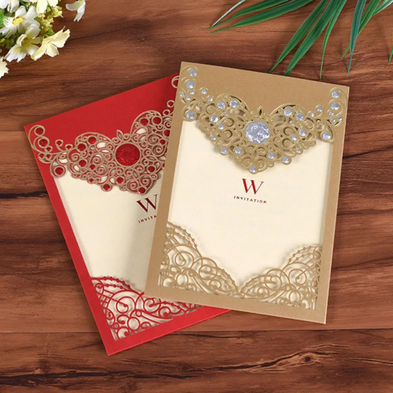 10Pcs Elegant White Purple Red Laser Cut Wedding Invitation Cards Greeting Card Customize Inner Cards for Wedding Party Supplies