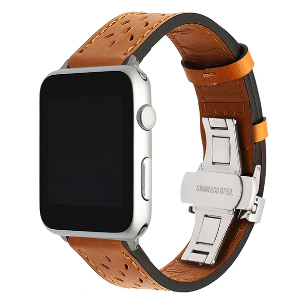 Ремешок для часов iWatch Apple Watch из натуральной телячьей кожи, 38 мм, 40 мм, 42 мм, 44 мм, серия 1, 2, 3, 4, стальной ремешок с бабочкой и пряжкой