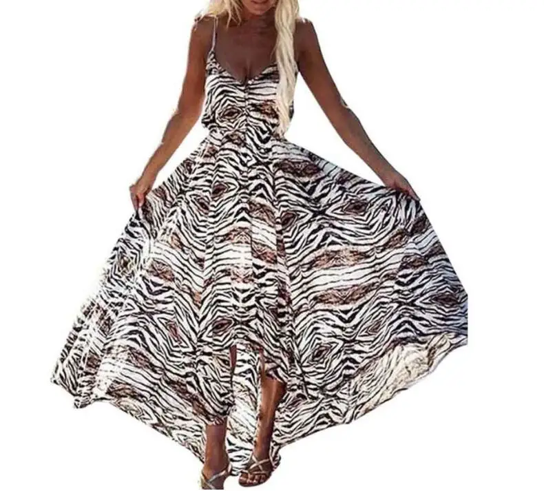 Женское летнее асимметричное леопардовое платье Boho без рукавов Длинные Макси