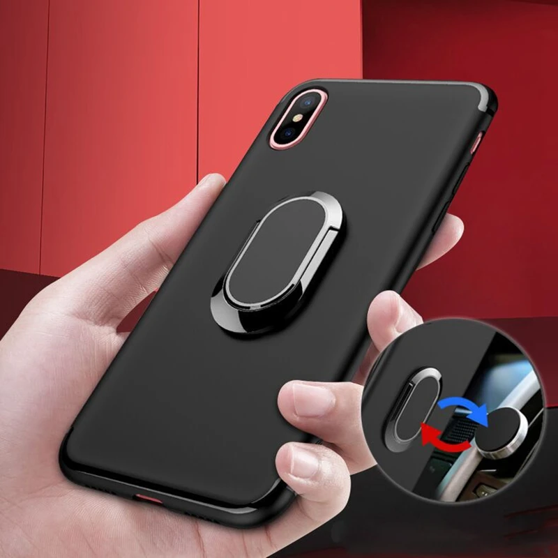 

Metal Ring Stand Phone Case Cover With Magnetic Adsorption 360 Rotation Ring Holder TPU Phone Cover for iPhone