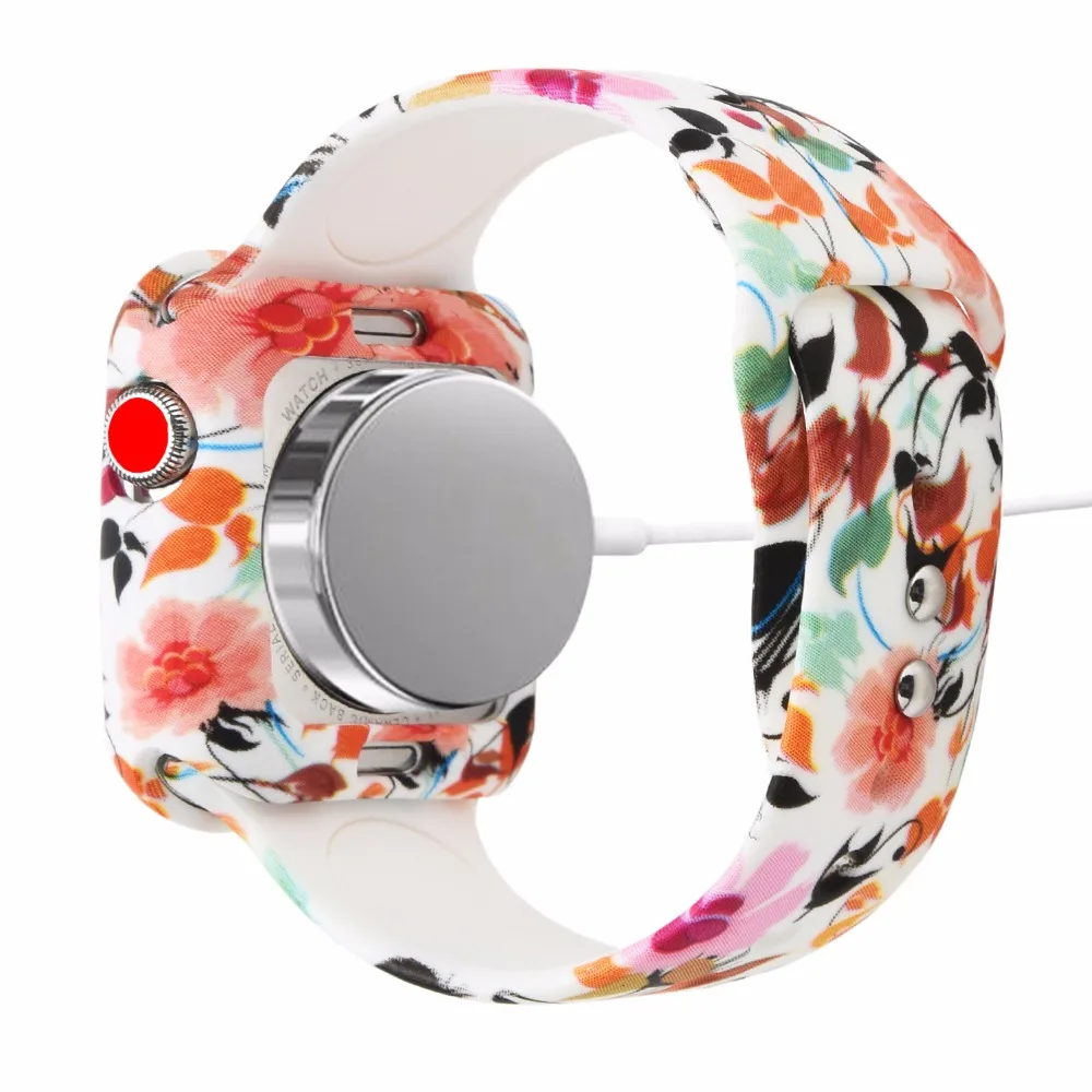 Мягкий силиконовый ремешок для часов Beorcabo с цветочным принтом Apple Watch Band 1 2 3 серии