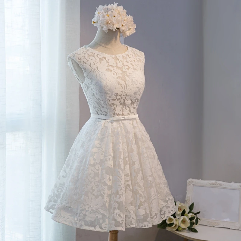 Сладкий кот маленьких Белое платье Кружева Vestidos De Festa плиссе-line мини-платья