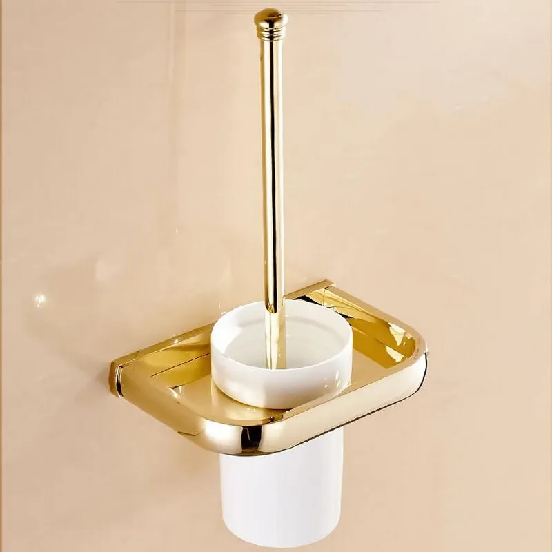 Toilet Brush Holder Роскошные латунные Квадратные аксессуары для ванной комнаты золотого цвета, Полка для полотенец, держатель для полотенец, держатель для туалетной бумаги, настенные аксессуары для ванной, наборы - Цвет: Toilet Brush Holder