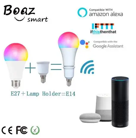 Смарт-лампа Boaz, 7 Вт, Wifi, с регулируемой яркостью, умный светильник E27/E14, Wifi, умная светодиодная лампа, приложение Alexa Echo Google Home Tuya Smart IFTTT, ночной Светильник