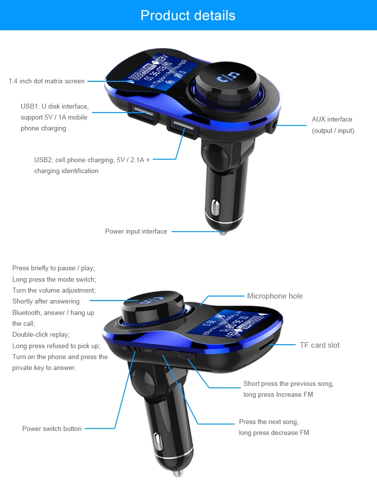 Fm-передатчик Bluetooth автомобильный комплект Hands-free FM модулятор радио адаптер двойной usb зарядка Поддержка U диск MP3 плеер для телефона