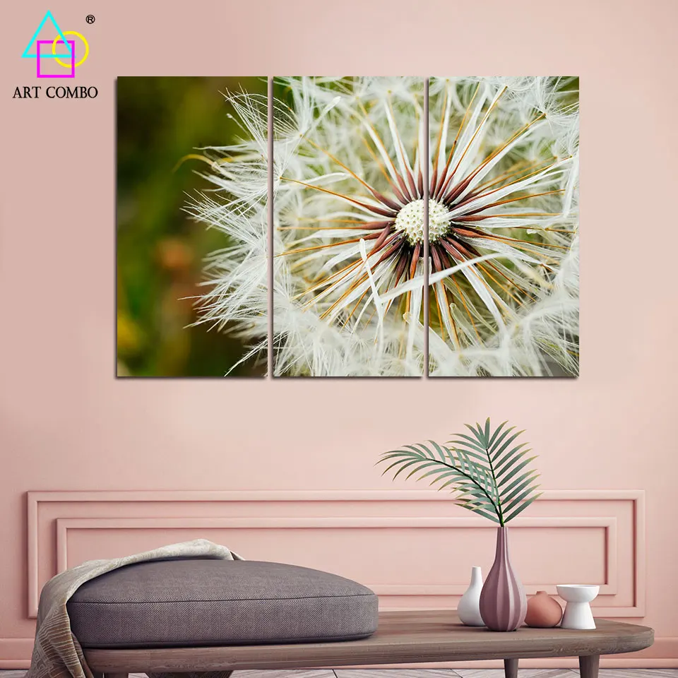 3 Панель Современного Искусства Цветущий Одуванчик Холст Настенная Живопись