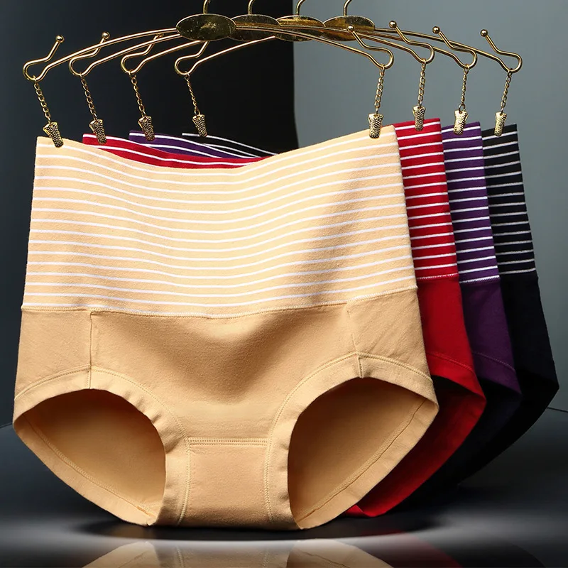 Для женщин пикантные Underpanties хлопка с спандекс в полоску Higgh-Rise Briefs Повседневное