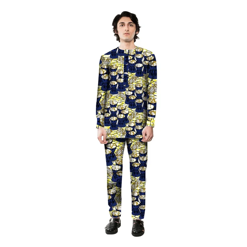 Handsome African Dress Men Sets Tops+Trousers Set Fashion Printing Clothing Festive Costume Clothes Customized | Мужская одежда