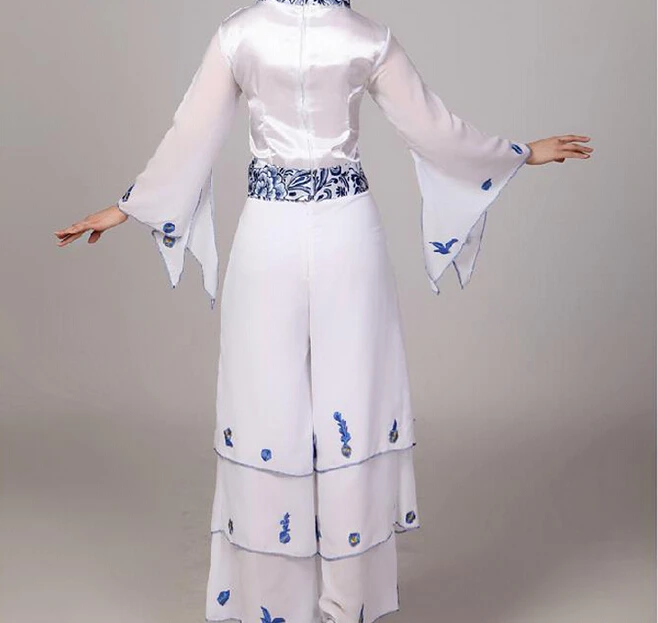 Китайский классический танцевальный костюм для взрослых женские сине белые