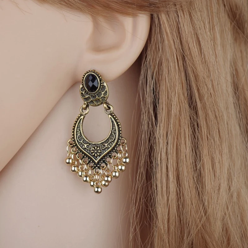 

Elegant Gift Tassel Rhinestones Ear Jewelry Dangle Earrings Gold Women Fashion Silvery Retro Fashion