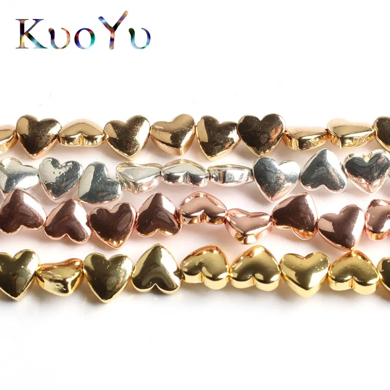 6x5MM Natural Stone Love Heart Hematite Rose Gold Silver Plated Beads High Quality Loose For Jewelry Making DIY Bracelet | Украшения и