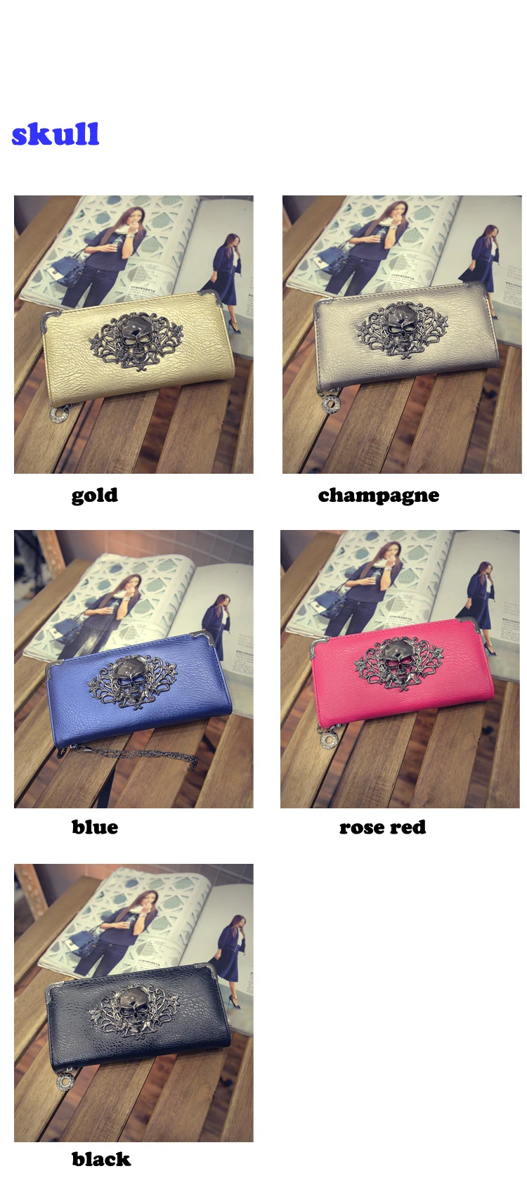 new European and American tide metal deer head wallet female long multi-card student zipper handkerchief coin purse 064